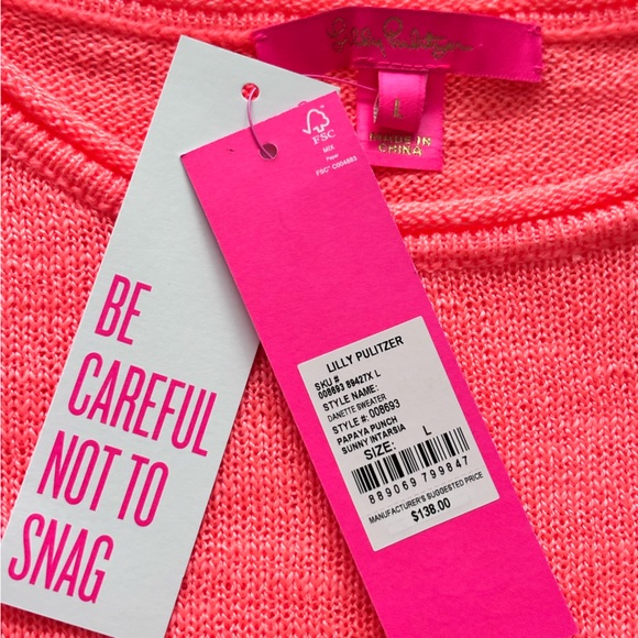 LILLY PULITZER Danette Long Sleeve Papaya Punch "Sunny" Sweater--L - Picture 2 of 14